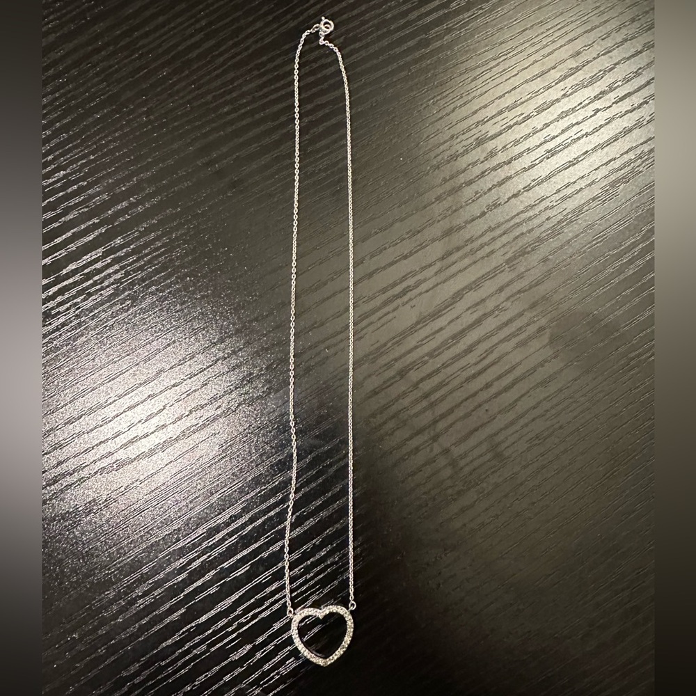 Silver Rhodium CZ Heart Necklace.
